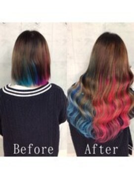 エクステ専門店あるじゃんすー 宇都宮店 レッドピンク×ターコイズ#シールエクステ#ツートンカラ#宇都宮