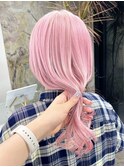 ダブルカラーピンクベージュベージュカラーケアブリーチレイヤー