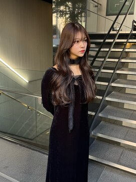 透け感ロングレイヤー/グレージュ/大人レイヤー