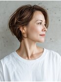 大人ショートパーマレイヤーカットハイライト40代50代60代