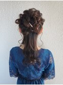 髪 お花 毛先 ゆる巻き ハーフアップ ヘアアレンジ