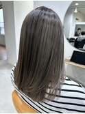 外国人風バレイヤージュミディ_グレージュ_シルキーベージュ