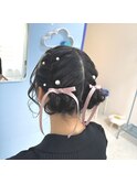 編み込みツインお団子