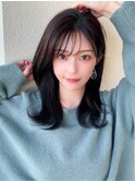シャギーレイヤーロング韓国ワンホンヘアシースルーぱっつん前髪