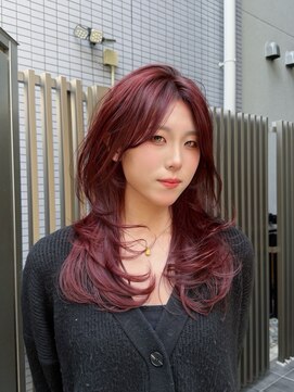 ニューヨークニューヨーク 梅田茶屋町店(NYNY) カシスレッド　レイヤーカット　韓国　ブリーチなしダブルカラー