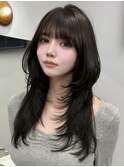 ミディアムレイヤーハッシュカット顔周りカット韓国ヘア