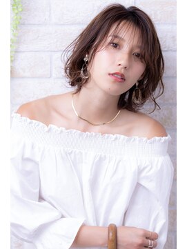 ヘアーアートシフォン 川口東口店(hair art chiffon) ココアブラウン&大人かわいい前髪のフリンジウェーブセミディ
