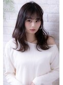 濡れ髪外ハネアンニュイイヤリングカラーラベージュロングボブ