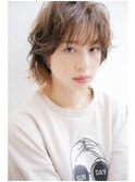 20代/30代/ボブウルフ/ココアベージュ/黒髪/グレージュカラー