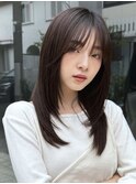 韓国レイヤーカット コスメストレート2wayバング ダークブラウン