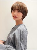 大人マッシュ小顔カットネビージュワンレンひし形ボブルフ黒髪