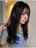 柔らかレイヤーロング×透け感バング