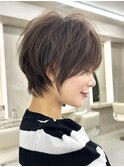 小顔　ショートカット　ココアベージュ　40代50代60代
