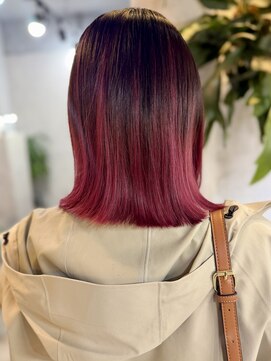 サニーサイドサロン(SUNNY SIDE SALON) レッドカラー/バレイヤージュ/切りっぱなし/たまプラーザ
