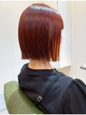 オレンジカラー ぱつっとボブ ダメージレス ツヤ髪 ブリーチ