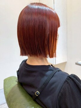 ノッポサン(Noppo3) オレンジカラー ぱつっとボブ ダメージレス ツヤ髪 ブリーチ