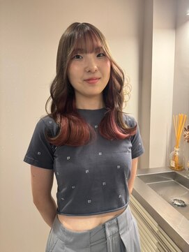 チャプター 問屋町(chapter) 韓国ヘアくびれミディアムインナーカラーピンクベージュ髪質改善