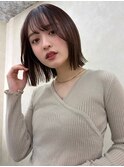 顔周りカット/縮毛矯正/ダークブラウン/コーラルにピンク/ボブ