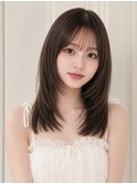 アッシュグレー前髪ありミディアムレイヤー姫カットエギョモリ☆