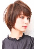 アシメショートエアリーショートグレージュナチュラルボブ