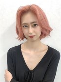 ベビーピンク×切りっぱなし韓国ボブ
