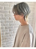 メンズウルフ/センターパート/シルバーグレージュ