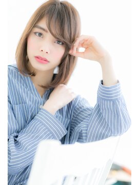 ミック ヘアアンドメイク アップ 駒込店(miq Hair&Make up) 斜めバングxバレイヤージュ艶カラーノームコアミディb1