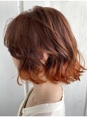 すそカラー【ツヤツヤオレンジ】ボブ20代30代40代
