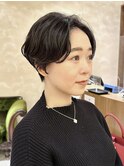 ショート/ハンサムショート/前髪長めショート/パーマ/銀座