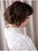 くすみベージュ波巻きデジタルパーマ小顔ボブY戸田公園30代40代