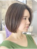 表参道酸性ストレートパーマ艶髪ミディアムレイヤーベージュ40代