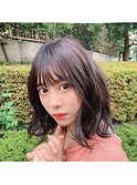 扱いやすいニュアンスパーマ小顔ミディアム/黒髪カタログ/