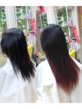 エクステ専門店ミキ 横浜店(MIKI) ボールドワインレッド系色★ロングヘアグラデ風エクステ♪