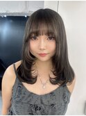 15303オリーブグレージュ韓国風巻きレイヤーカットくびれヘア