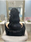 髪リボンサイドハーフアップ