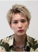 メンズショートスパイキーショートホワイトベージュアップバング
