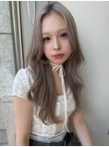 【MONA】ロングレイヤー/ホワイトブロンド/ウェーブ巻き