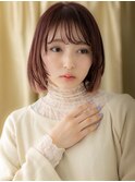 イヤリングカラー淡いピンク顔周りレイヤーボブA14大宮20代30代