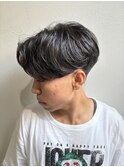 センターパートニュアンスツーブロックマッシュメンズ