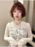 顔まわりレイヤー/ボブレイヤー/オレンジカラー/ボブヘア