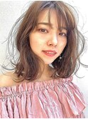 20代～50代/ミディアムレイヤー☆くすみベージュくびれボブ