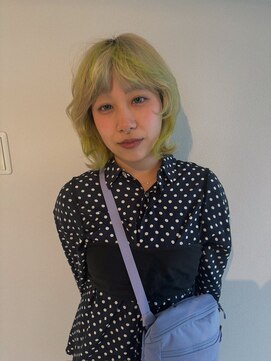 似合わせカットハイライトカラーブリーチカラーミディアムヘア
