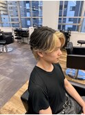インナーカラー、センターパート、パーマ、カラー、京都