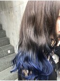 ハイトーングレージュ裾カラーブルー