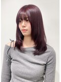 【tomomi*ミディアムレイヤー　ブリーチなし　ワインレッド】