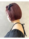切りっぱなしボブピンクブラウンブリーチ髪質改善レイヤー池袋