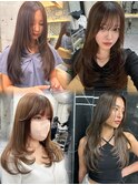 韓国ヘアーハッシュカットレイヤーカットグレージュブリーチ無し
