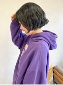 ブルーグリーン寒色カラーくせ毛活かしボブ＊透明感カラー