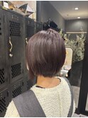 小顔丸みボブ透明感オリーブベージュ艶カラー20代30代40代