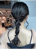【ローポニーテール】結婚式銀座お団子カチモリタイトヘアセット
